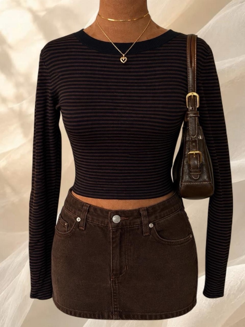 LA Hearts by PacSun Striped Ribbed Long Sleeve Cropped Knit Top Crew Neck